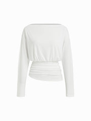 Boat Neck Ruched Long Sleeve Top