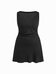 Satin Boat Neck Ruched Mini Dress Curve & Plus
