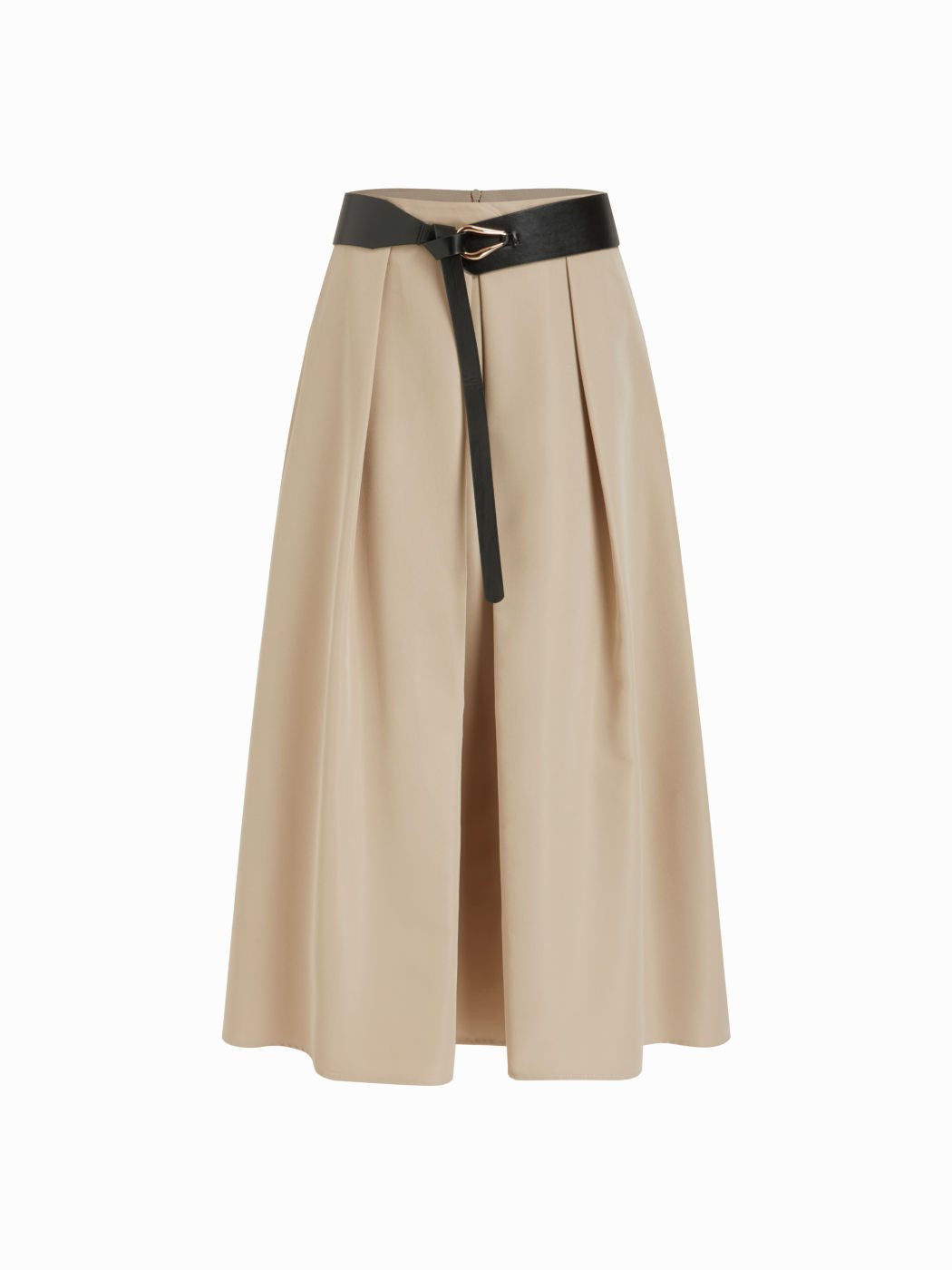 Mid Rise Zipper Maxi Skirt With Belt