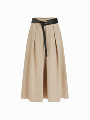 Mid Rise Zipper Maxi Skirt With Belt