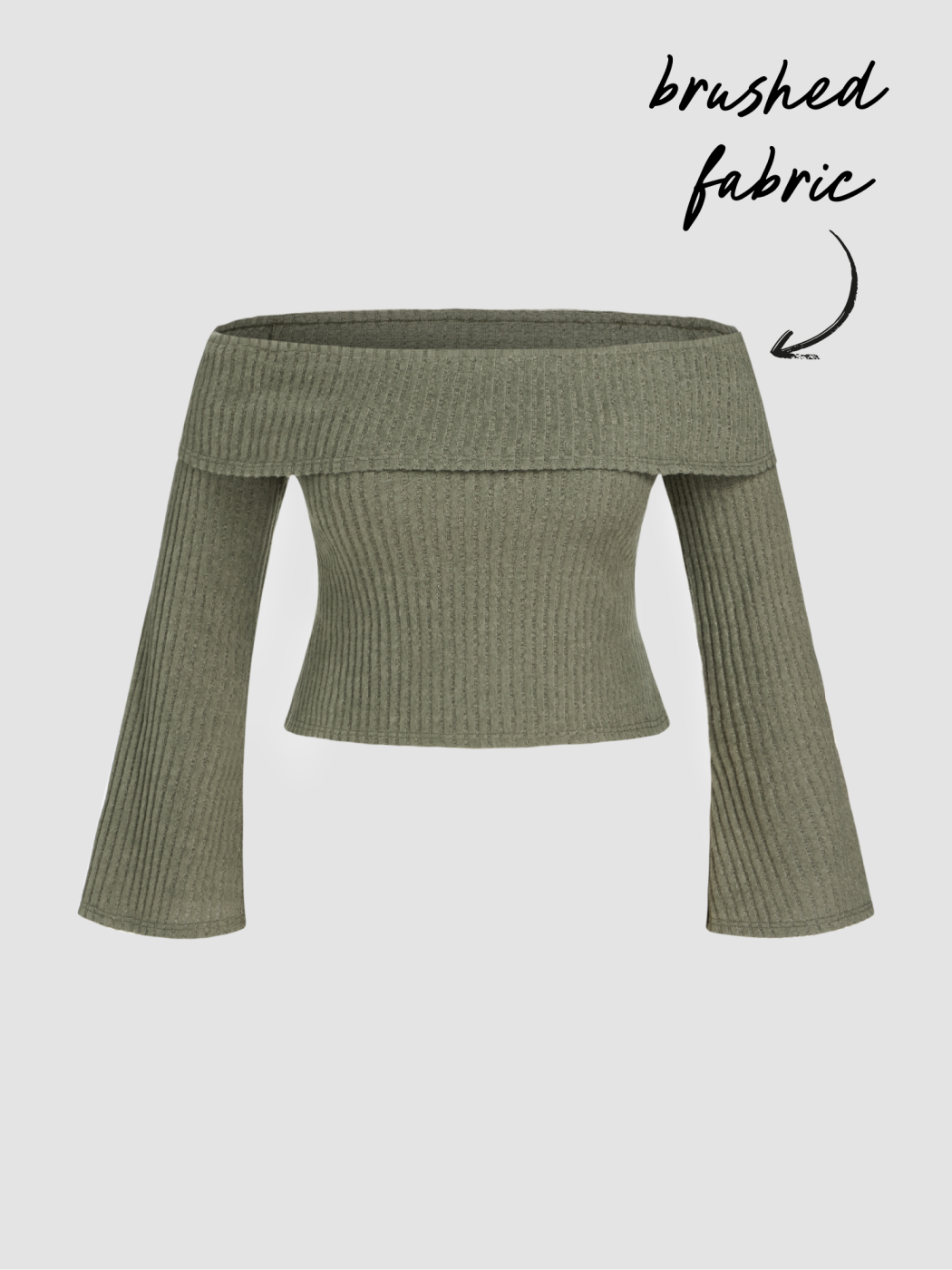 Off-shoulder Solid Knitted Long Sleeve Top Curve & Plus