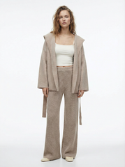 Hooded Wool-blend Knit Oversized Cardigan With Belt