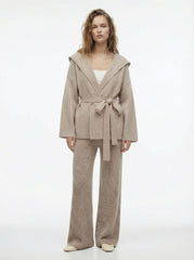 Hooded Wool-blend Knit Oversized Cardigan With Belt