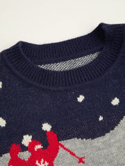 Knit Ski Graphic Round Neck Long Sleeve Oversized Top