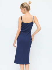 100% Cotton Textured Scoop Neck Bowknot Lettuce Hem Mermaid Midi Dress