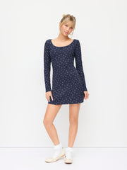 Waffle Scoop Neck Floral A-Line Mini Dress