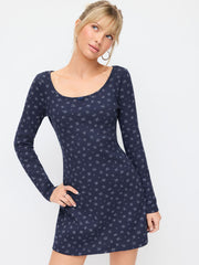 Waffle Scoop Neck Floral A-Line Mini Dress
