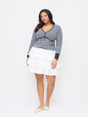 Cotton-blend V-Neck Striped Ruched Tee Curve & Plus