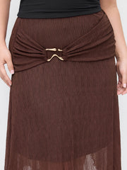 Texture Low Rise Metal Detail Hanky Hem Midi Skirt Curve & Plus