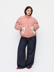 Stand Collar Gingham Lace Trim Heart Pocket Oversized Puffer Curve & Plus