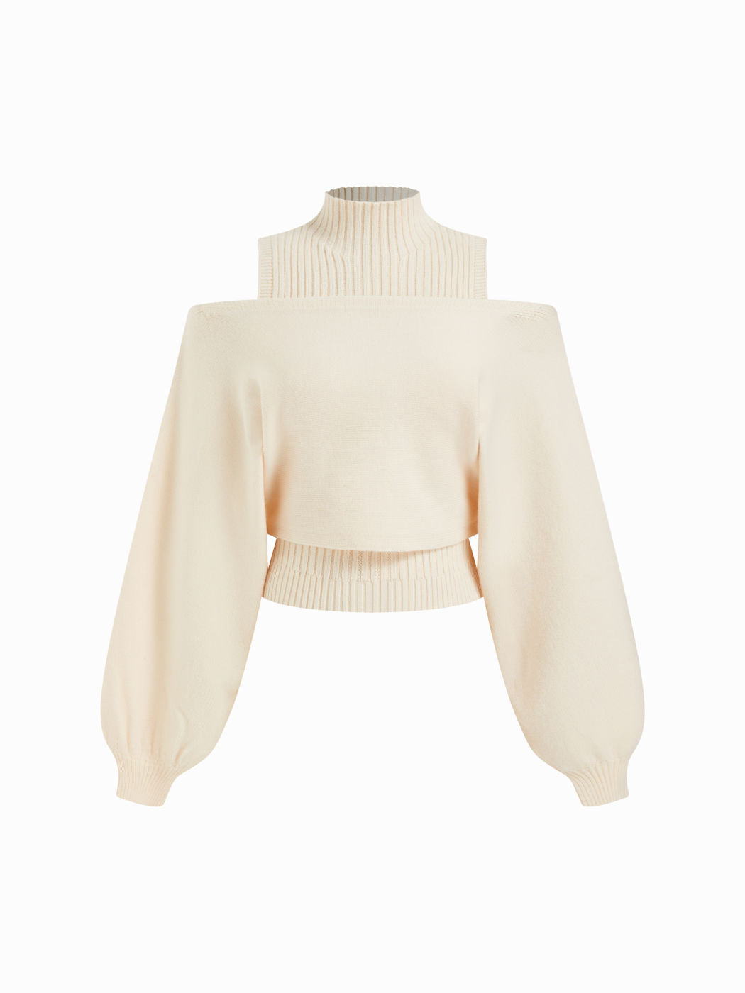 Knit Turtleneck Top & Off-shoulder Lantern Sleeve Top