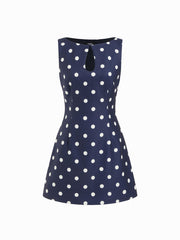 Boat Neck Polka Dot Cut Out A-line Mini Dress