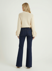 Wool-blend V-neck Ruffle Sleeve Bowknot Oversized Cardigan