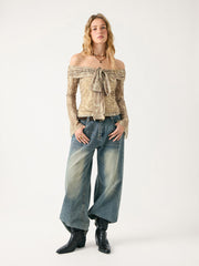 Two Way Paisley Off-Shoulder Bell Sleeve Top