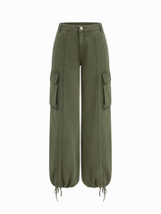 Cider Denim Low Rise Drawstring Wide Leg Cargo Jeans