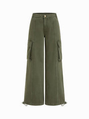 Cider Denim Low Rise Drawstring Wide Leg Cargo Jeans