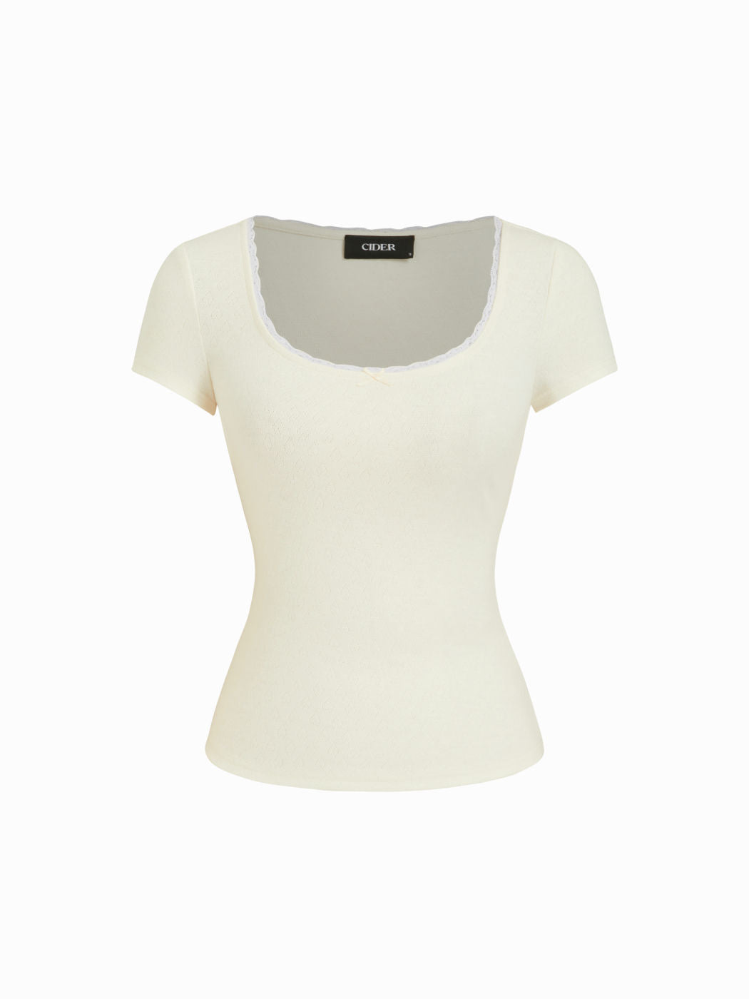 Jacquard Scoop Neck Lace Trim Pointelle Top