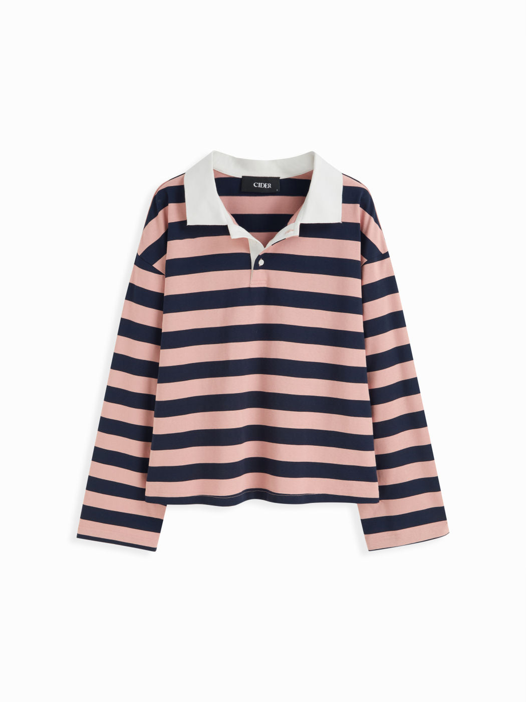 Cotton-blend Collar Striped Long Sleeve Oversized Tee