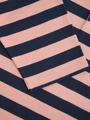 Cotton-blend Collar Striped Long Sleeve Oversized Tee