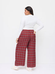 Bowknot Graphic Round Neckline Top & Plaid Mid Rise Elastic Waist Straight Leg Trousers Loungewear Set Curve & Plus