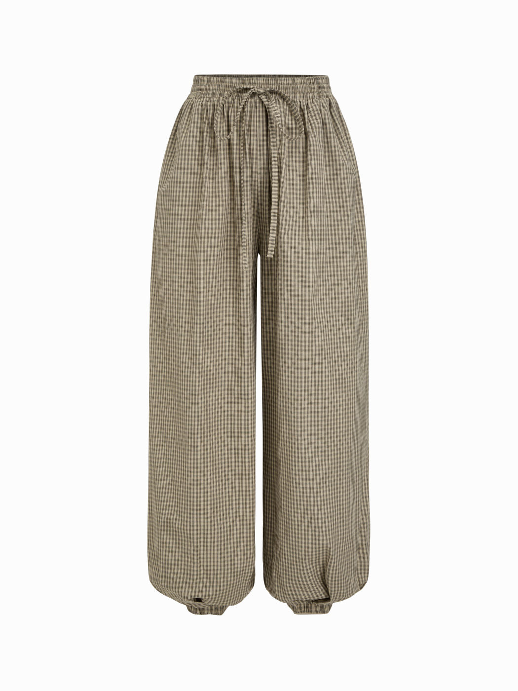 Cotton-blend Mid Rise Plaid Drawstring Jogger Trousers