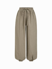 Cotton-blend Mid Rise Plaid Drawstring Jogger Trousers