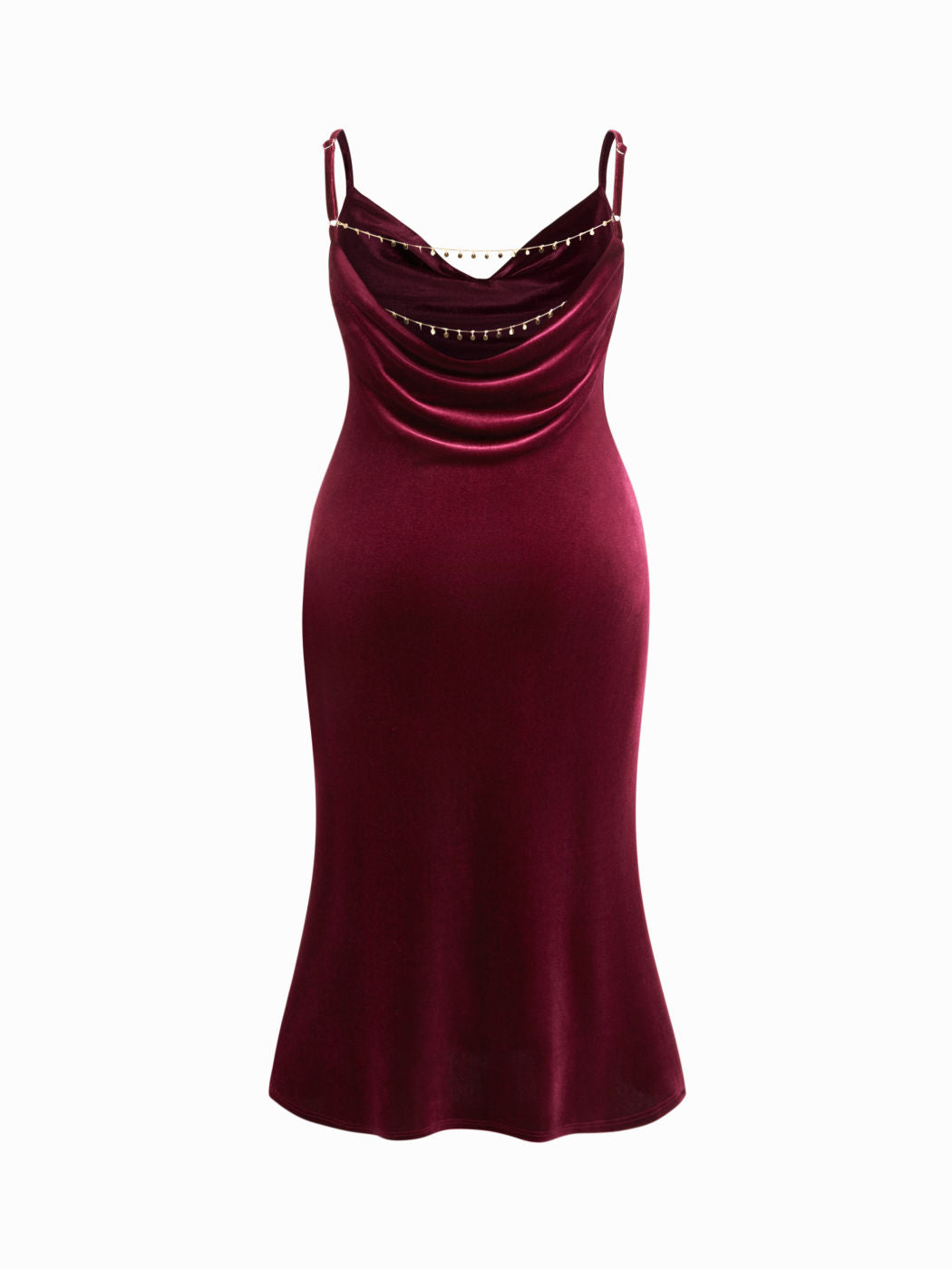 Velvet Cowl Neck Backless Chain Detail Mermaid Maxi Dress Curve & Plus