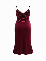 Velvet Cowl Neck Backless Chain Detail Mermaid Maxi Dress Curve & Plus