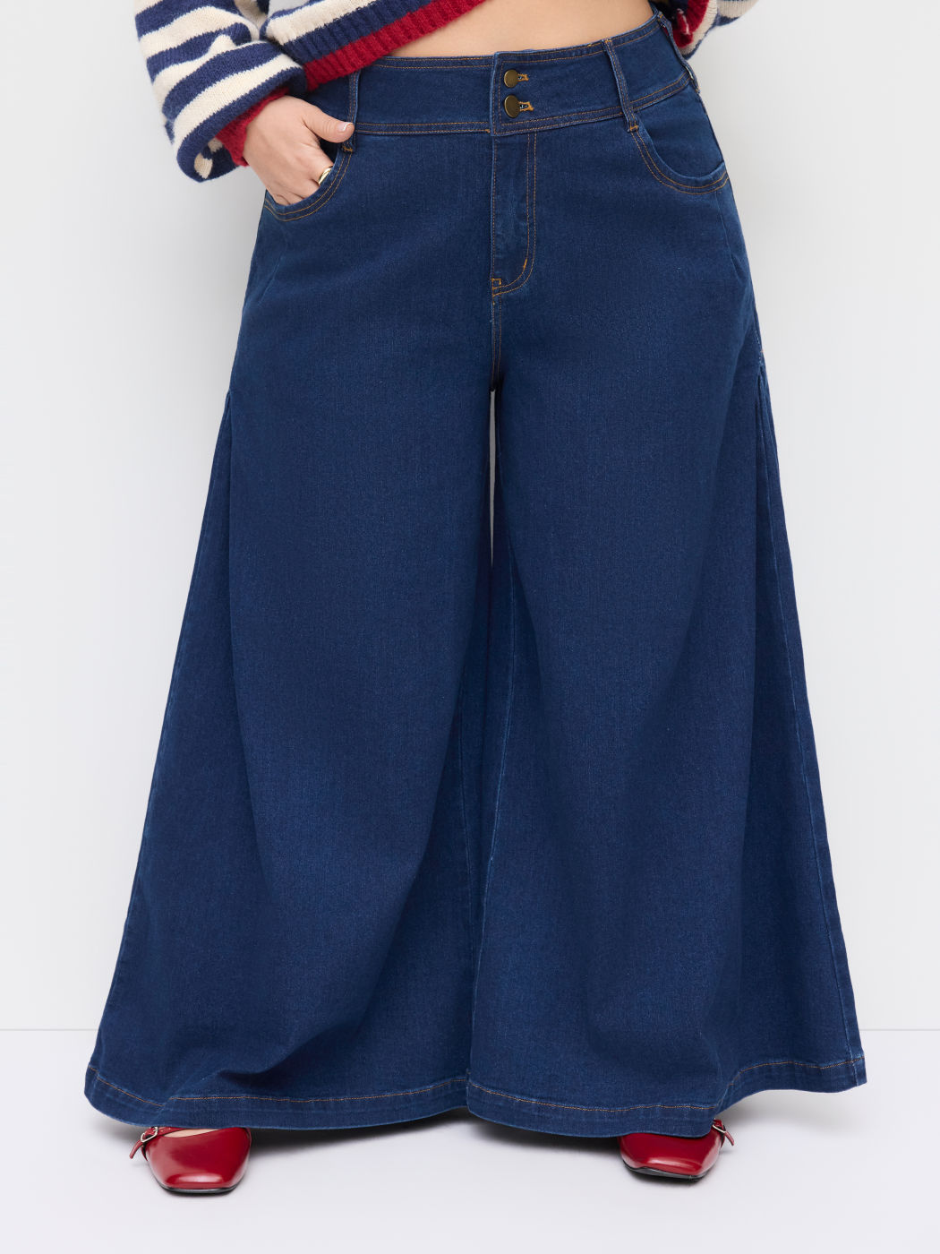 Stretch Denim Mid Rise Wide Leg Jeans Curve & Plus