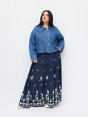Mid Rise Floral Embroidery Tiered Maxi Skirt Curve & Plus