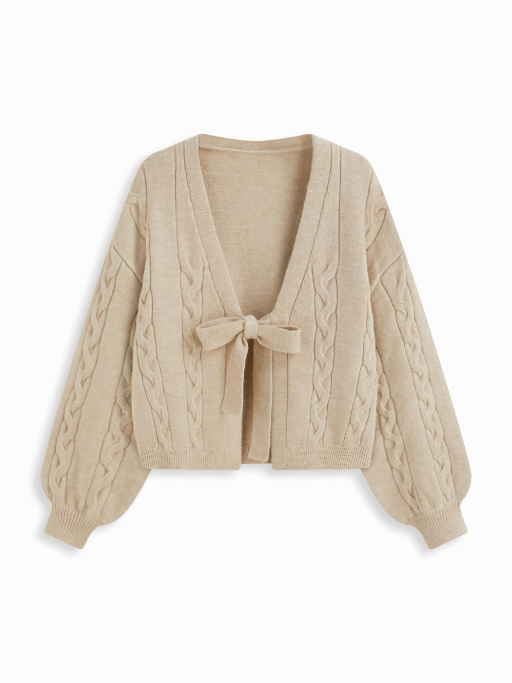 Cable Knit V-neck Knotted Cardigan Curve & Plus
