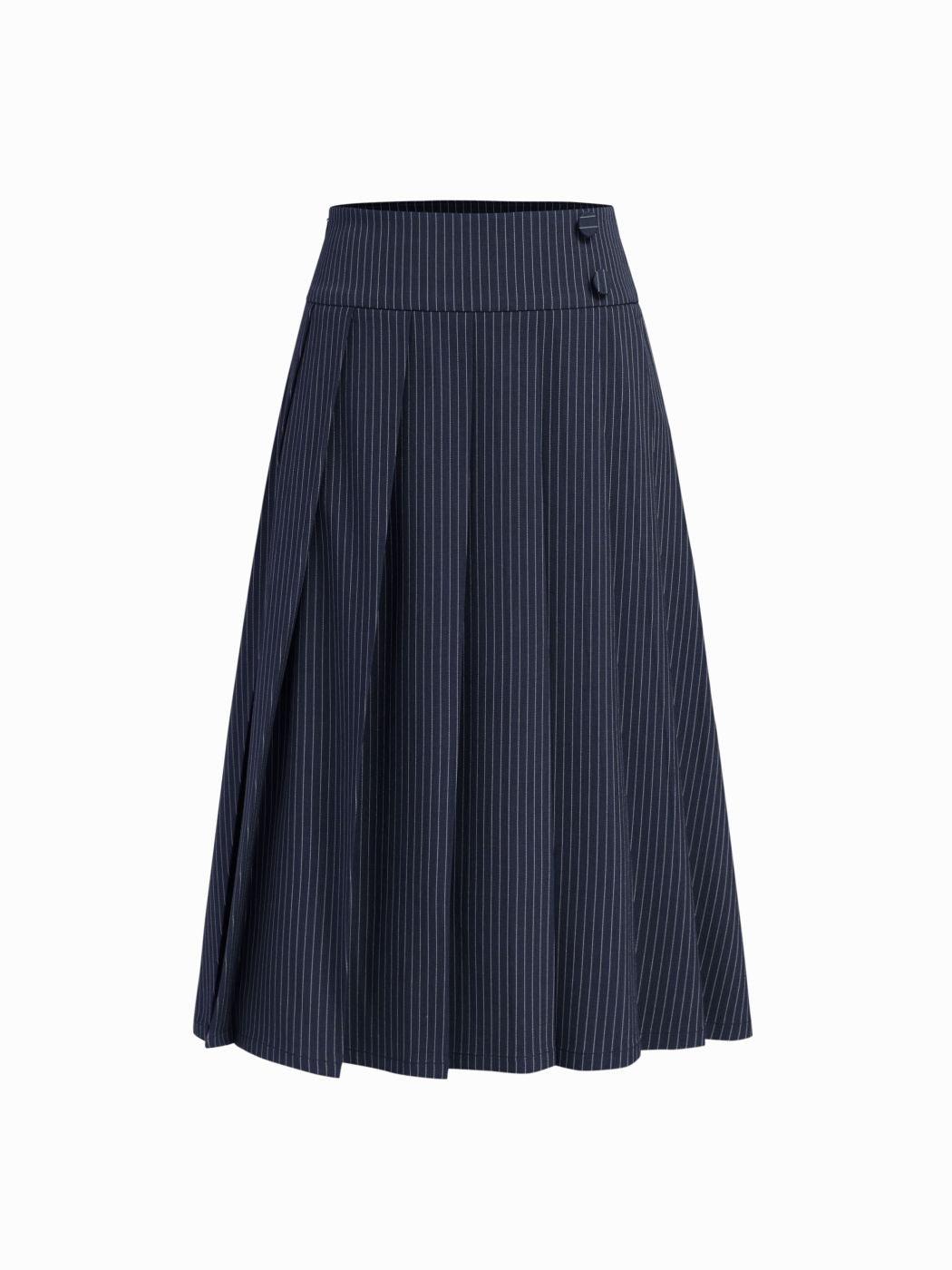 High Rise Striped Pleated Zipper Midi Skirt