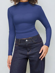 Thermal Cotton-blend Stand Collar Solid Long Sleeve Tee