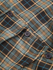 Plaid Stand Collar Puff Sleeve Tie Back Button Blouse Curve & Plus
