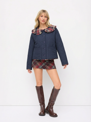 Peter Pan Collar Plaid Ruffled Oversized Puffer