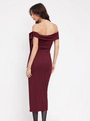 Asymmetrical Neck Mid Rise Bowknot Midi Bobycon Dress
