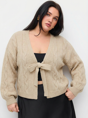 Cable Knit V-neck Knotted Cardigan Curve & Plus