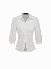 100% Cotton Floral Broderie Anglaise Lace Up Blouse