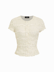 Jacquard Ruched Short Sleeve Blouse