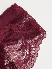 Burgundy Lace Back Closure Underwire & Mid Rise Lace Boyshorts Set