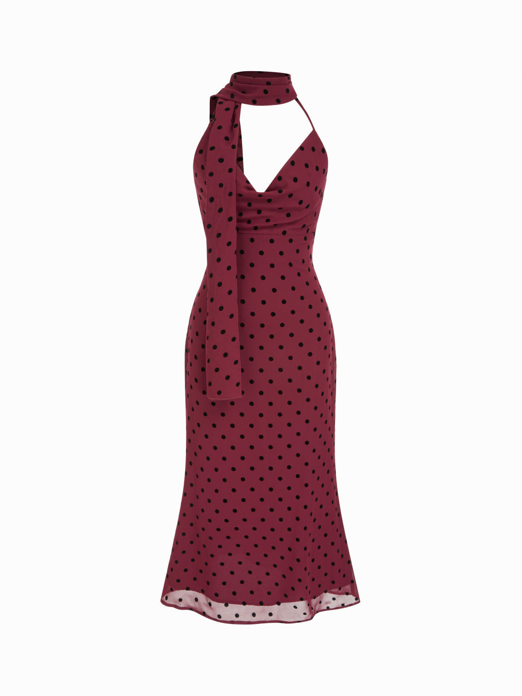 Chiffon Halter Neck Polka Dot Wrap Maxi Dress