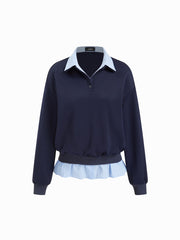 Cotton Striped Collar Raglan Sleeve Sweatshirt