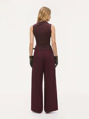 Cotton-blend Asymmetrical Neck Top & Mid Rise Wide Leg Trousers With Belt Set