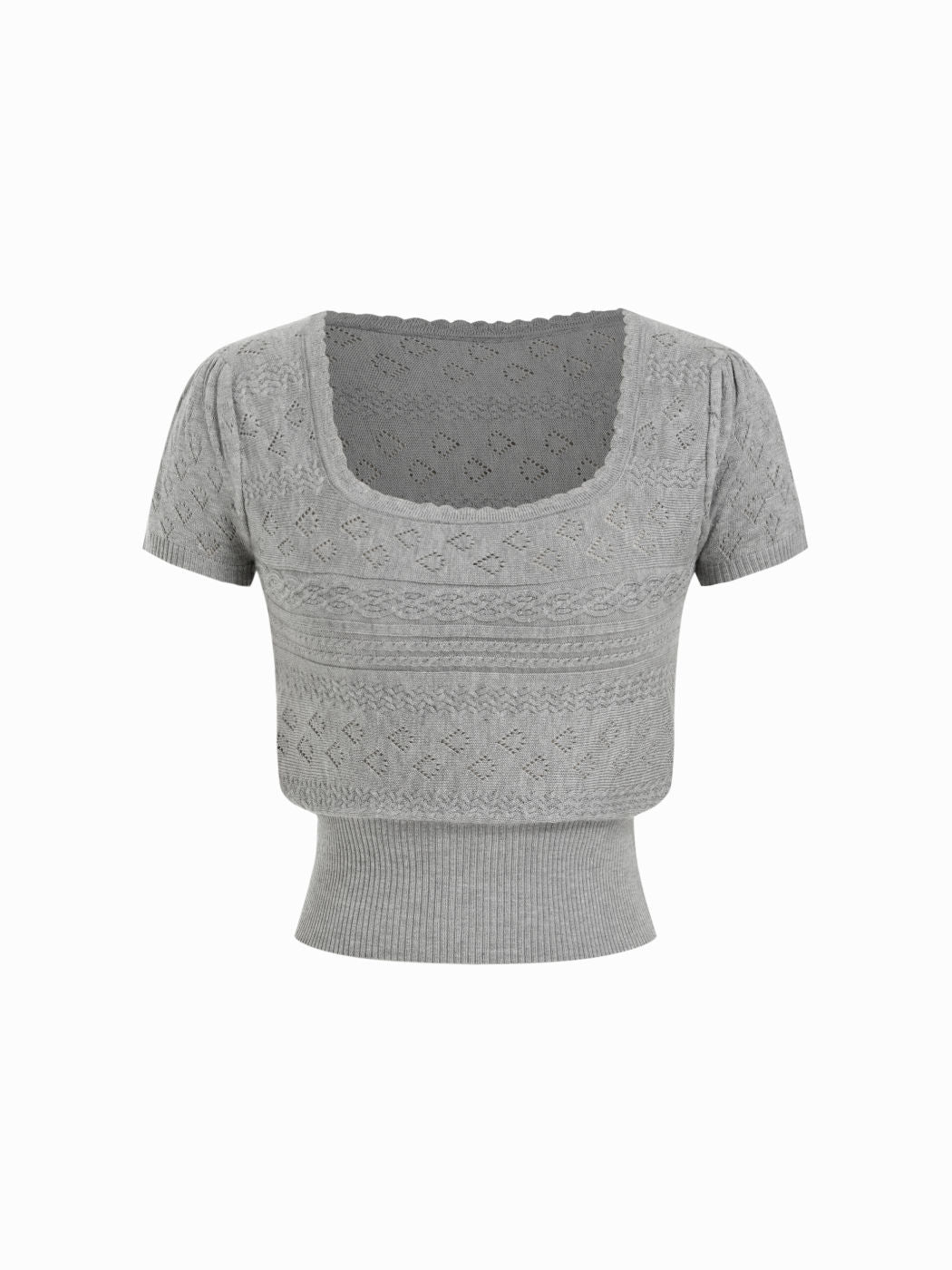 Cable Knit Square Neckline Geometric Puff Sleeve Top