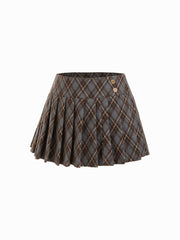 Wool-look Low Rise Tartan Pleated Mini Skirt