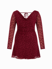 Mesh Heart Cowl Neck Bell Sleeve Flocking Mini Dress Curve & Plus