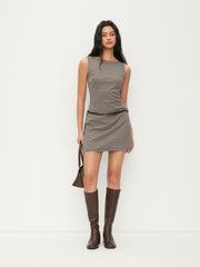 Round Neck Plaid A-line Mini Dress With Belt