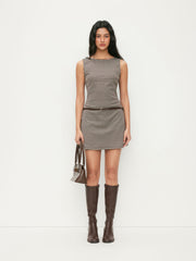 Round Neck Plaid A-line Mini Dress With Belt