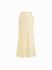 Satin Mid Rise Ruffle Bias Maxi Skirt