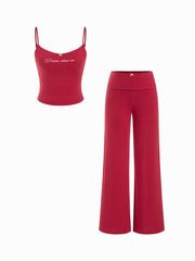 Dream About Me Built-in Bra Crop Cami Top & High Rise Straight Leg Trousers Loungewear Set